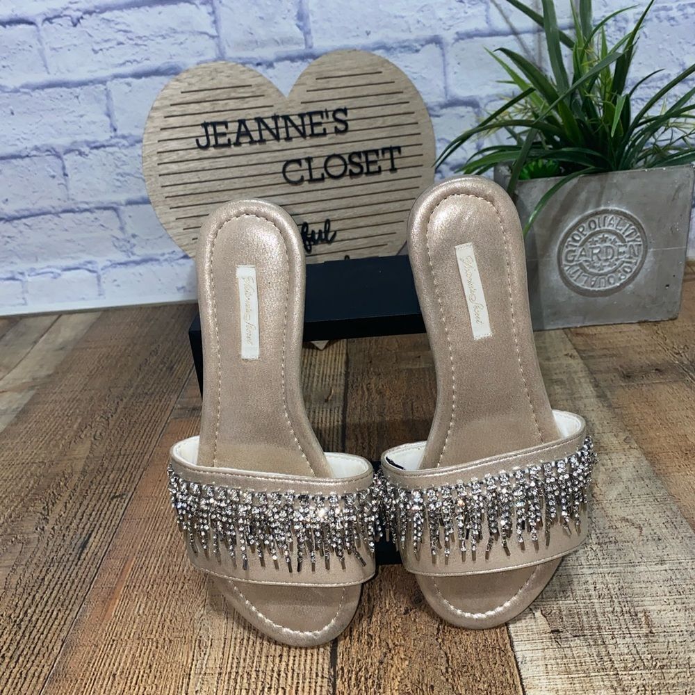 Victoria’s Secret rhinestone fringe slip on sandals